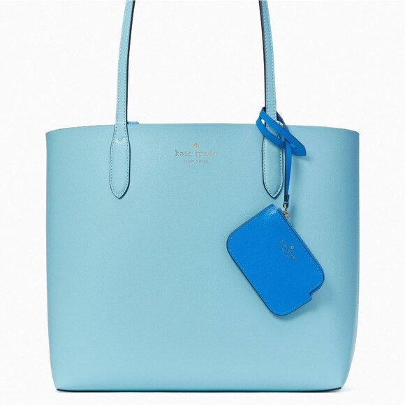 New Kate Spade Ava Reversible Tote with Pouch Double Faced Leather Fountain Blue - Picture 1 of 7